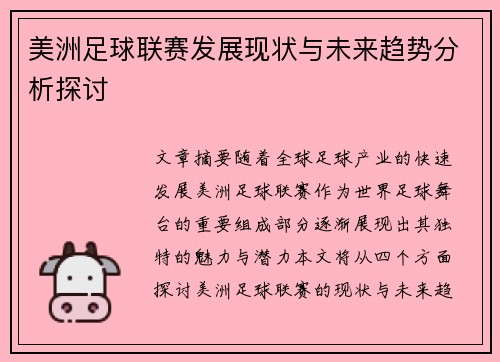 美洲足球联赛发展现状与未来趋势分析探讨
